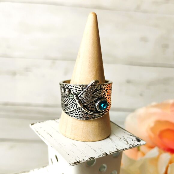 New Firefly Band Ring Silver Tone w/Blue Stone Size 9 Eclectic, Unique - Picture 1 of 2